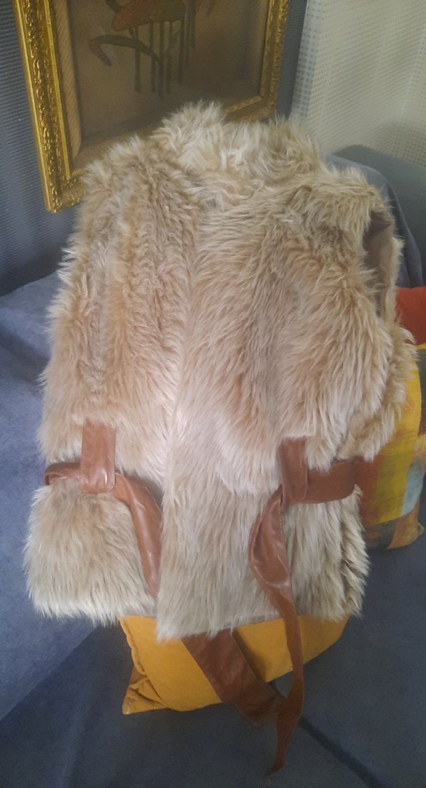 Bej Kürklü Deri Kadın Yelek - Görsel 2