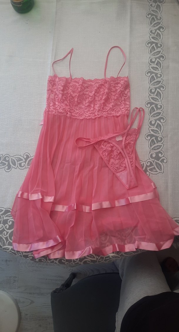 Pembe Mini Nakışlı İp Askılı Gecelik - Görsel 2