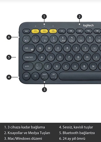 Logitech K380 Çoklu Cihaz Kablosuz Klavye - Görsel 2