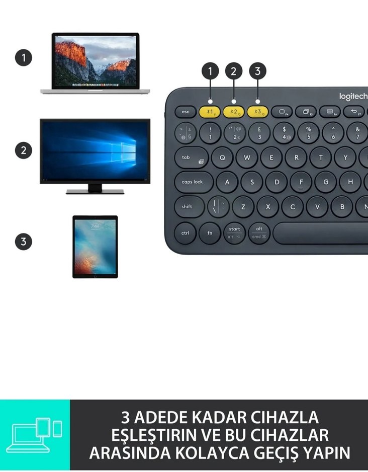 Logitech K380 Çoklu Cihaz Kablosuz Klavye - Görsel 3