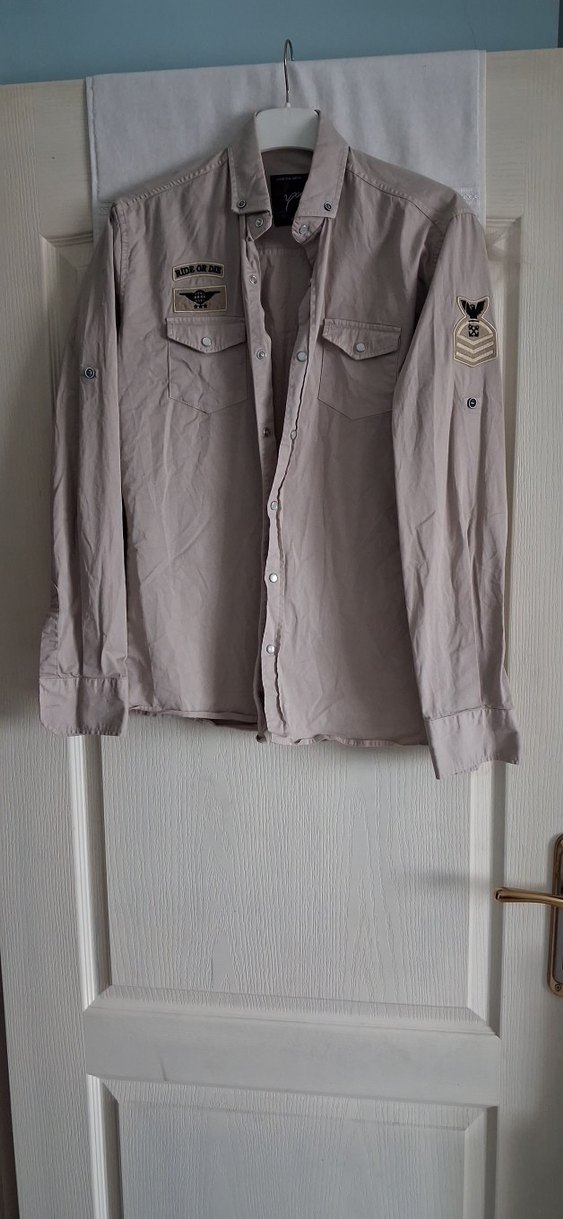 Bej Düğmeli Erkek Keten Gömlek - Görsel 2