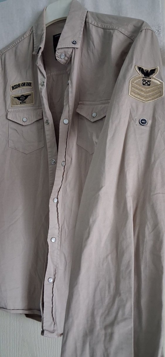 Bej Düğmeli Erkek Keten Gömlek - Görsel 5