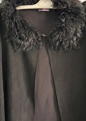 Siyah Kürklü Midi Goth Kadın Kaban - Görsel 3