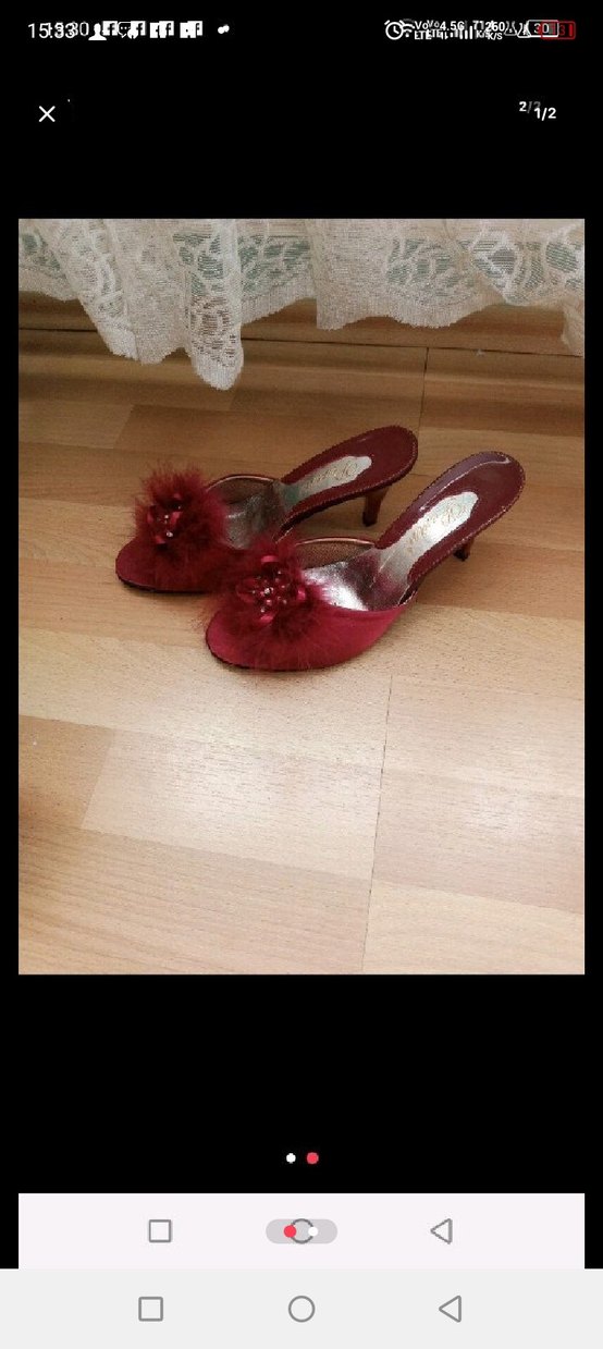 Kırmızı Yüksek Topuklu Kadın Terlik, Çiçek Desenli38numara - Görsel 2