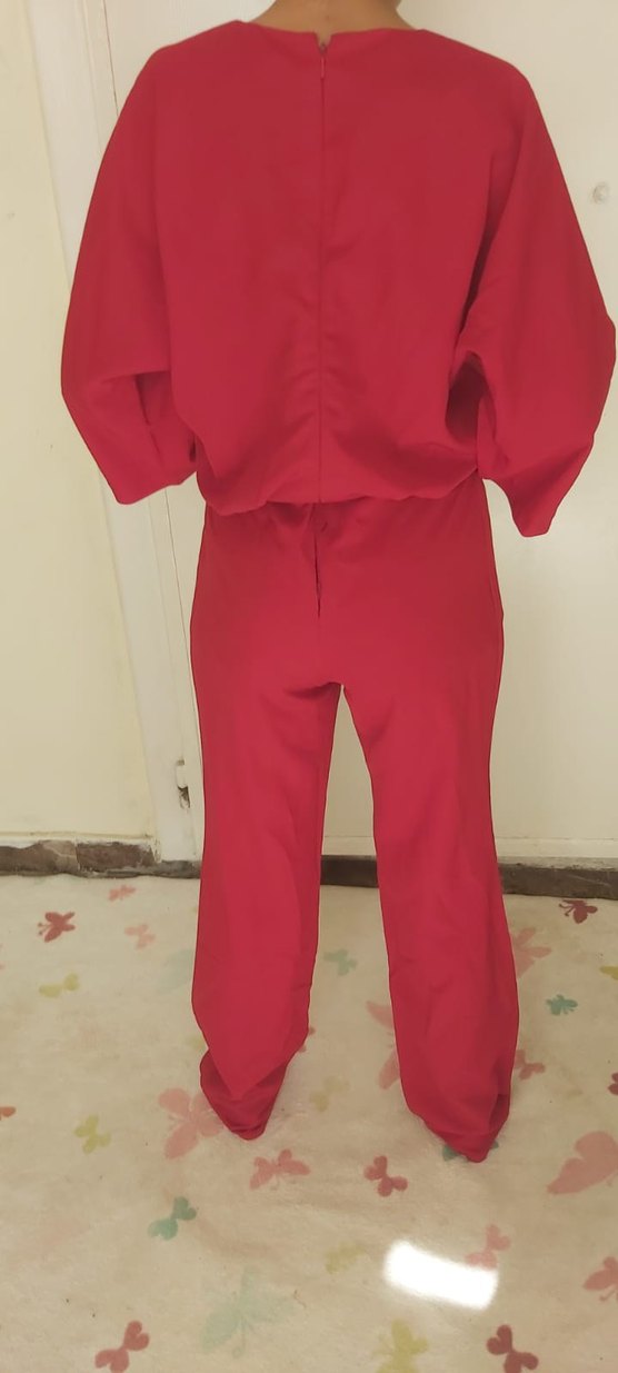 Parlak Kırmızı Hamile Tulum, Uzun Kollu, Midi Boy - Görsel 2