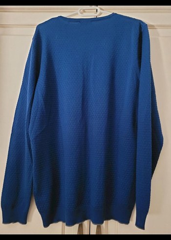 Erkek Mavi V Yakalı Örgü Yün Kazak - Görsel 6