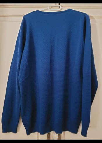 Erkek Mavi V Yakalı Örgü Yün Kazak - Görsel 3