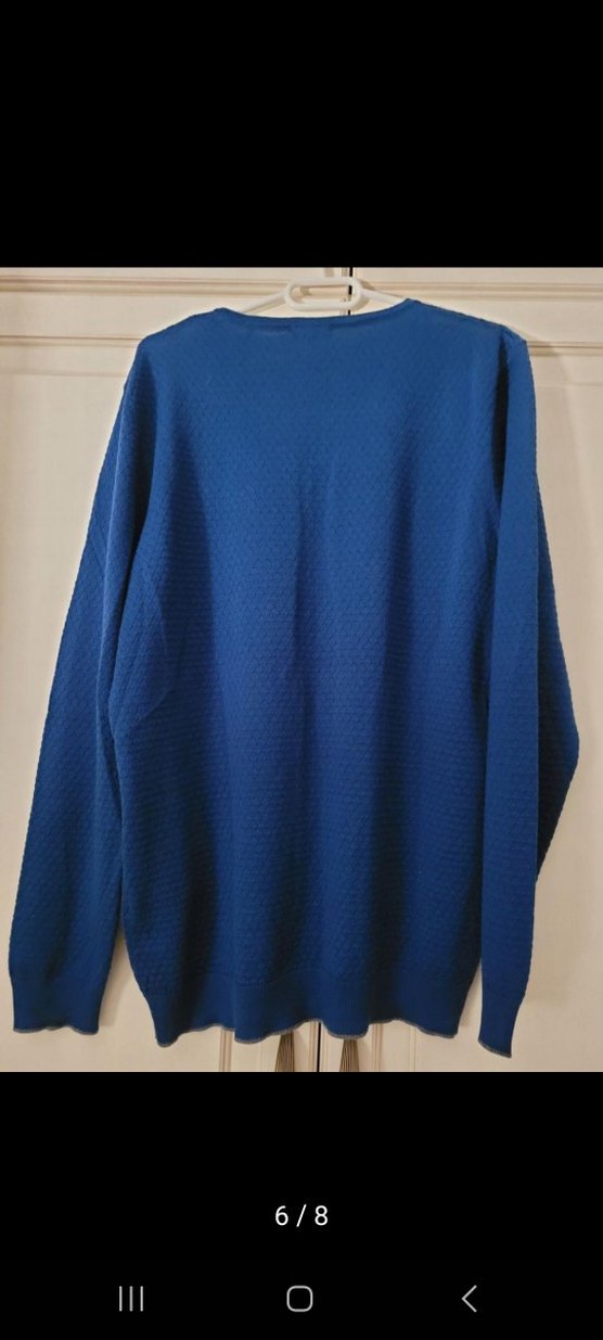 Erkek Mavi V Yakalı Örgü Yün Kazak - Görsel 3