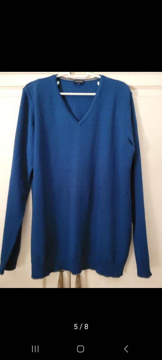 Erkek Mavi V Yakalı Örgü Yün Kazak - Görsel 4