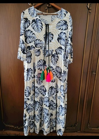 Bohem Püsküllü V Yaka Uzun Elbise - Görsel 4