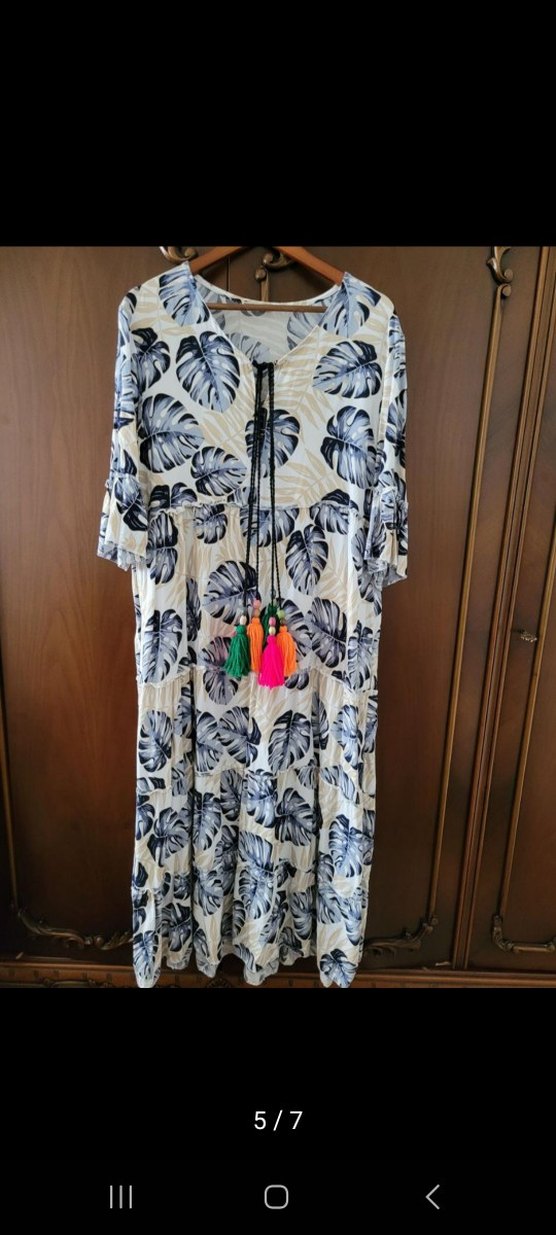 Bohem Püsküllü V Yaka Uzun Elbise - Görsel 4