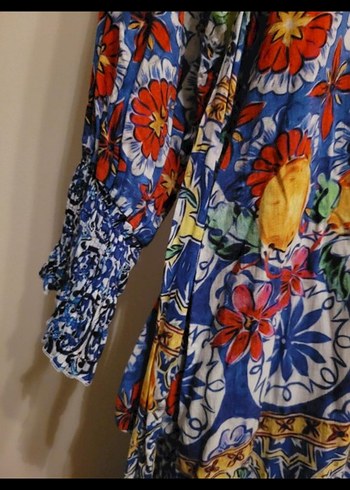 Renkli Desenli Uzun Kollu Bohem Elbise - Görsel 4