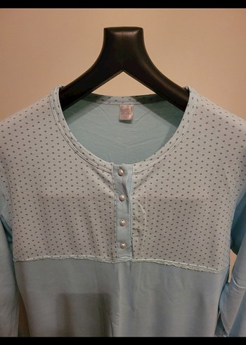 Mavi Uzun Kollu Midi Kadın Gecelik - Görsel 3