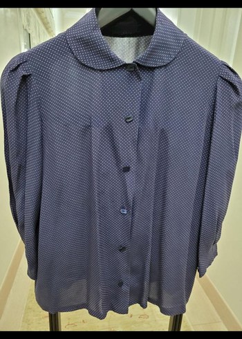 Düğmeli Vintage lacivert Kadın Gömlek - Görsel 2