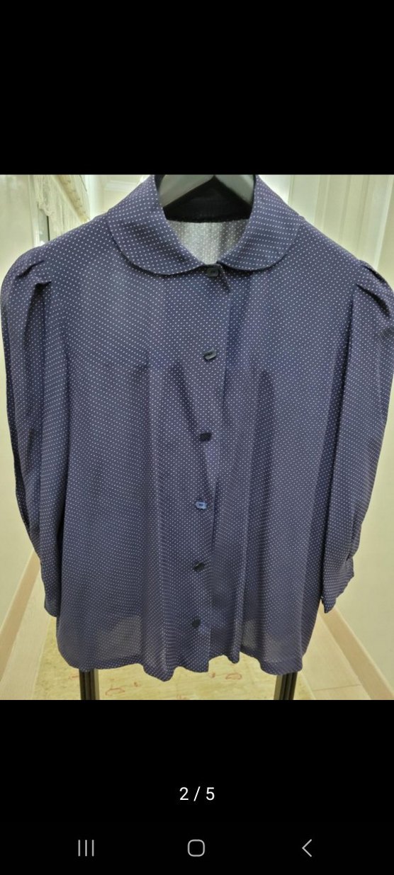 Düğmeli Vintage lacivert Kadın Gömlek - Görsel 2