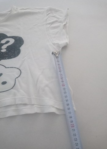 Beyaz Baskılı Kız Çocuk Tişörtü crop - Görsel 4