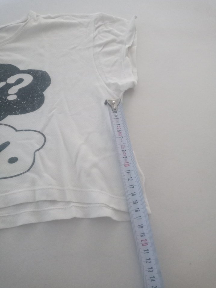 Beyaz Baskılı Kız Çocuk Tişörtü crop - Görsel 4