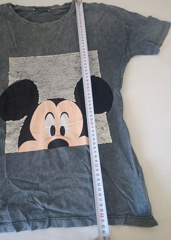 Kız Çocuk Gri Mickey Baskılı Tişört - Görsel 2