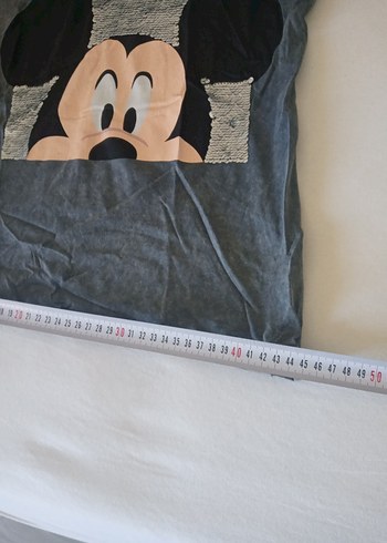 Kız Çocuk Gri Mickey Baskılı Tişört - Görsel 3