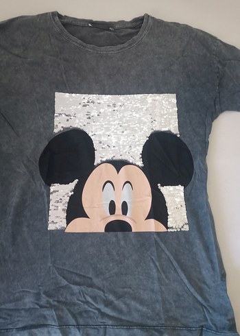 Kız Çocuk Gri Mickey Baskılı Tişört - Görsel 5