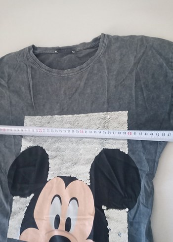 Kız Çocuk Gri Mickey Baskılı Tişört - Görsel 4