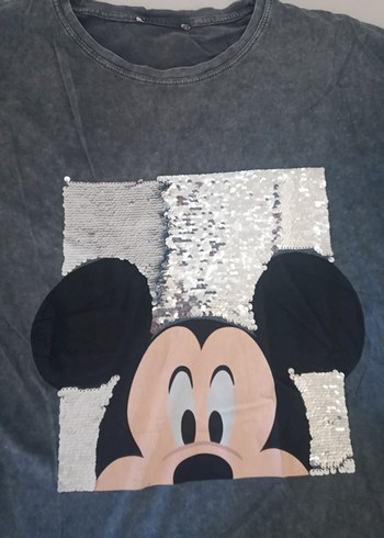 Kız Çocuk Gri Mickey Baskılı Tişört - Görsel 6