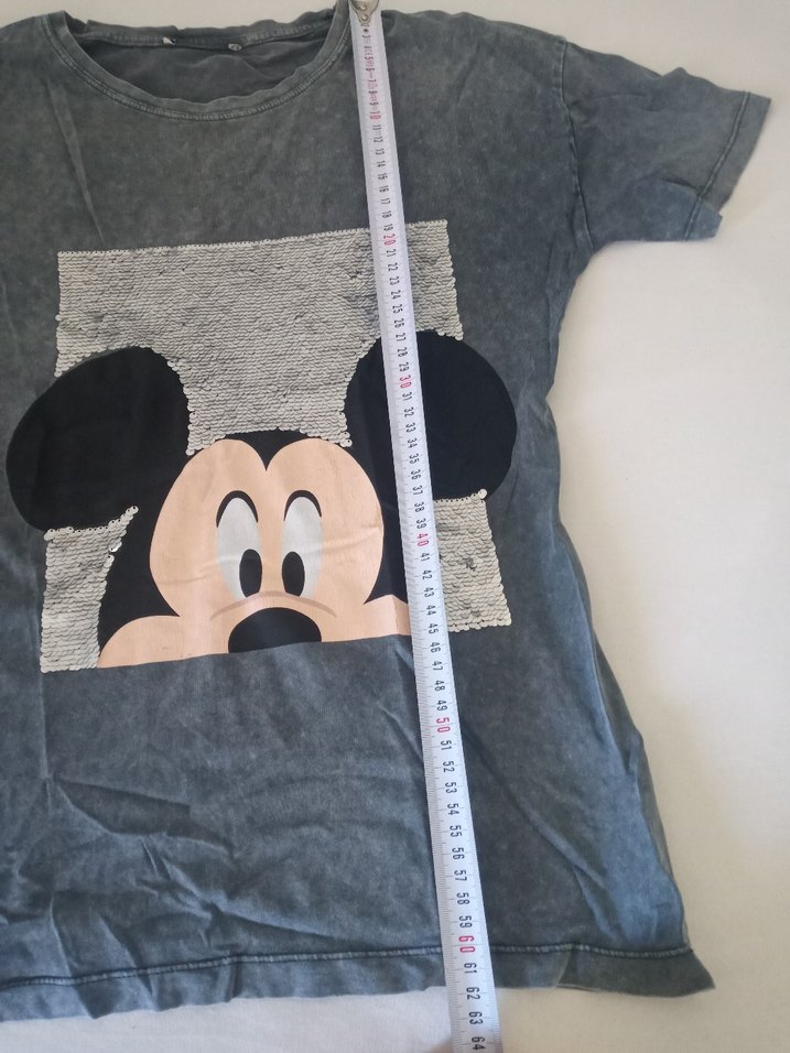 Kız Çocuk Gri Mickey Baskılı Tişört - Görsel 2