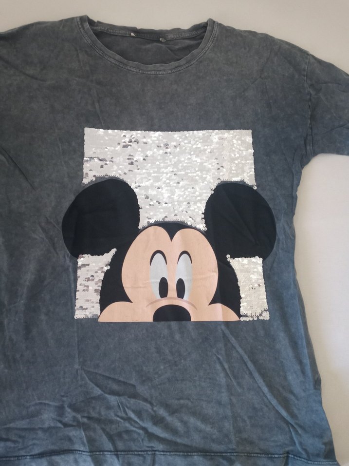 Kız Çocuk Gri Mickey Baskılı Tişört - Görsel 5