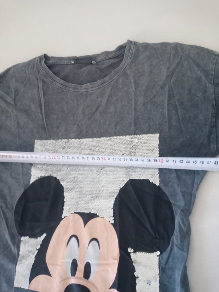 Kız Çocuk Gri Mickey Baskılı Tişört - Görsel 4