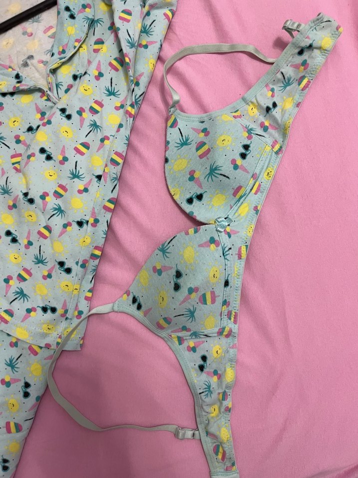 Renkli Baskılı Kısa Kollu Pamuk Gömlek ve iç giyim pijaöa - Görsel 4