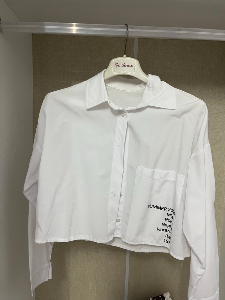 Beyaz uzun Kollu Düğmeli Mini Gömlek - Görsel 3