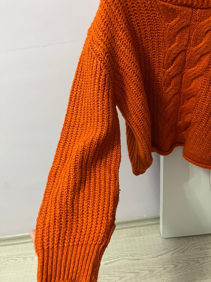 Bohem Tarzı Kadın Örgü turuncuKazak - Görsel 4