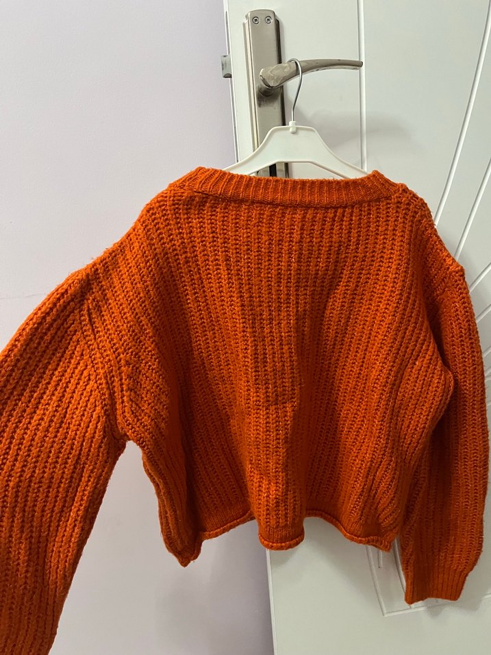 Bohem Tarzı Kadın Örgü turuncuKazak - Görsel 3