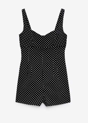 Kadın Siyah Puantiyeli Mini Tulum - Görsel 3