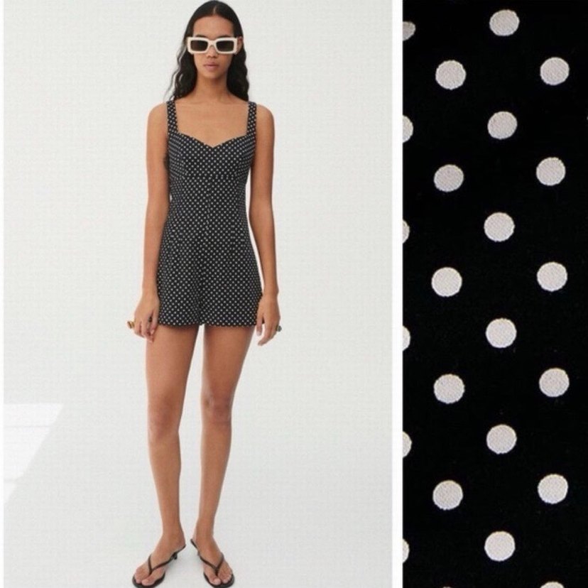 Kadın Siyah Puantiyeli Mini Tulum - Görsel 2