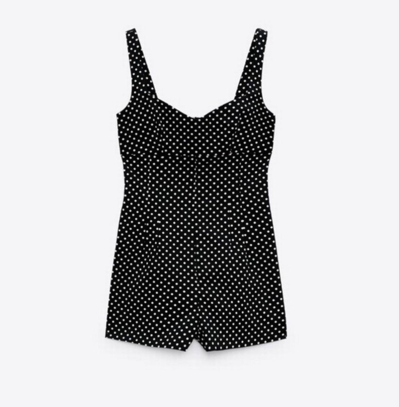 Kadın Siyah Puantiyeli Mini Tulum - Görsel 3