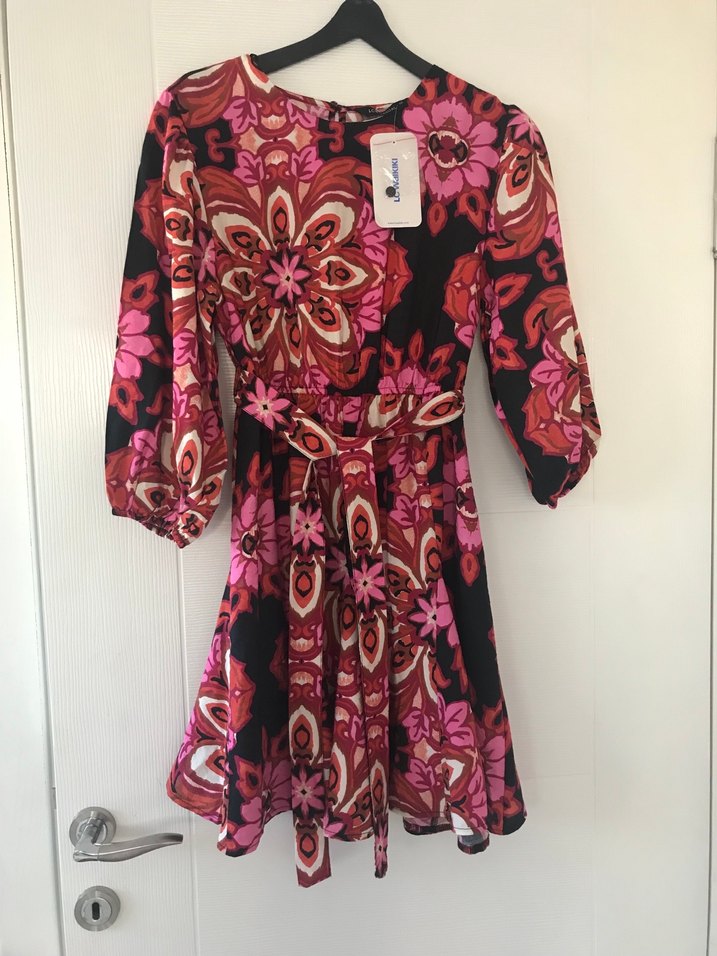 Bohem Uzun Kollu Desenli Midi Elbise - Görsel 3