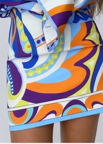 Renkli Bohem Mini Elbise - Görsel 3