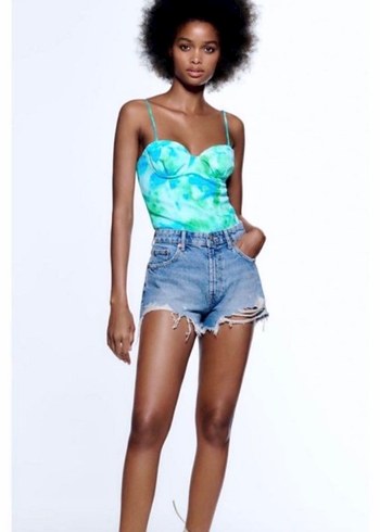 Turkuaz Bağlamalı Düğmeli Kadın Mayo - Görsel 5