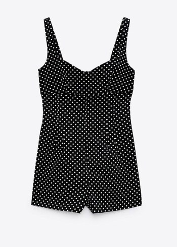 Puantiye Desenli Siyah Mini Tulum - Görsel 2