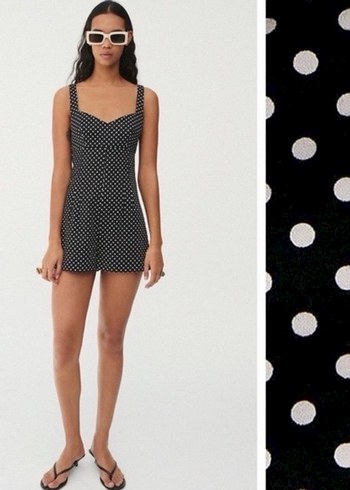 Puantiye Desenli Siyah Mini Tulum - Görsel 3