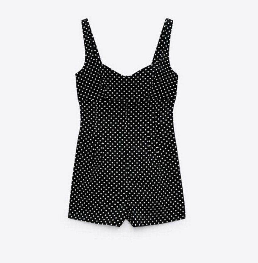 Puantiye Desenli Siyah Mini Tulum - Görsel 2