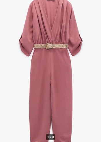 Pembe V Yakalı Kadın Tulum - Görsel 3