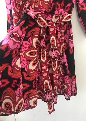 Pembe Çiçekli Bohem Mini Elbise - Görsel 2