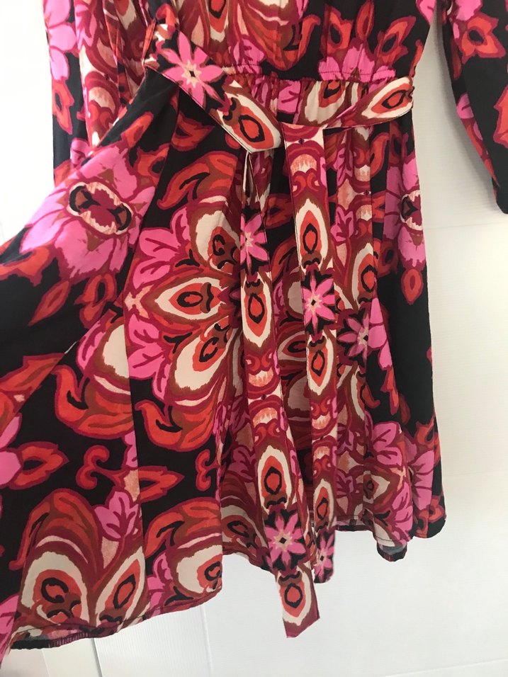 Pembe Çiçekli Bohem Mini Elbise - Görsel 2