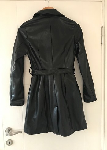 Kemerli Siyah Deri Kadın Ceket - Görsel 3