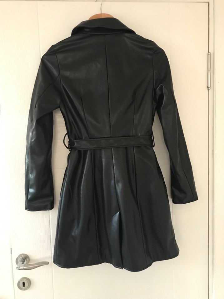 Kemerli Siyah Deri Kadın Ceket - Görsel 3