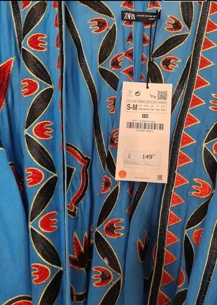 Nakışlı Uzun Mavi Bohem Kadın Kimono - Görsel 3