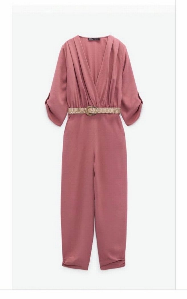 Pembe V Yaka Kadın Tulum - Görsel 2