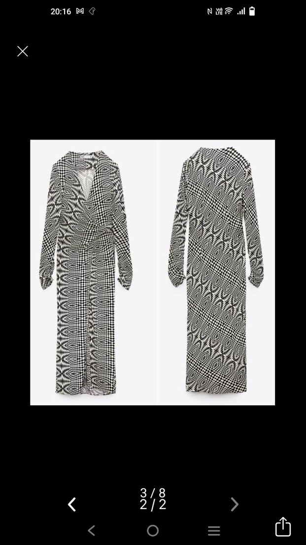 Zebra Desenli Uzun V Yakalı Drapeli Elbise - Görsel 4